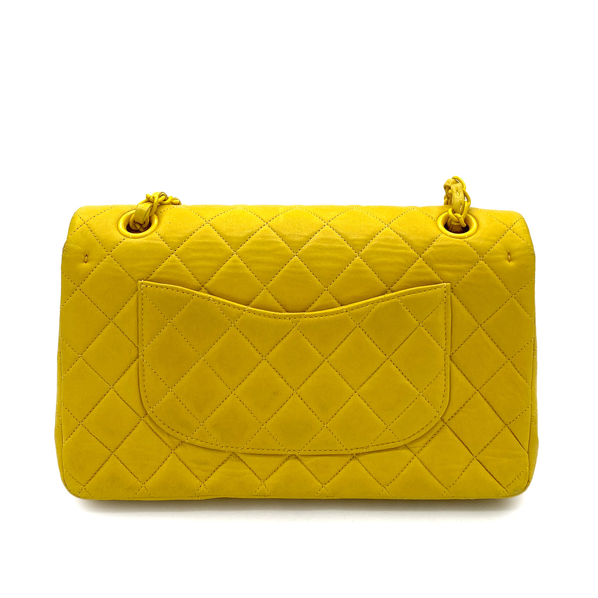 CHANEL VINTAGE CLASSIC FLAP MEDIUM CHAIN SHOULDER BAG YELLOW LAMB SKIN 90252985