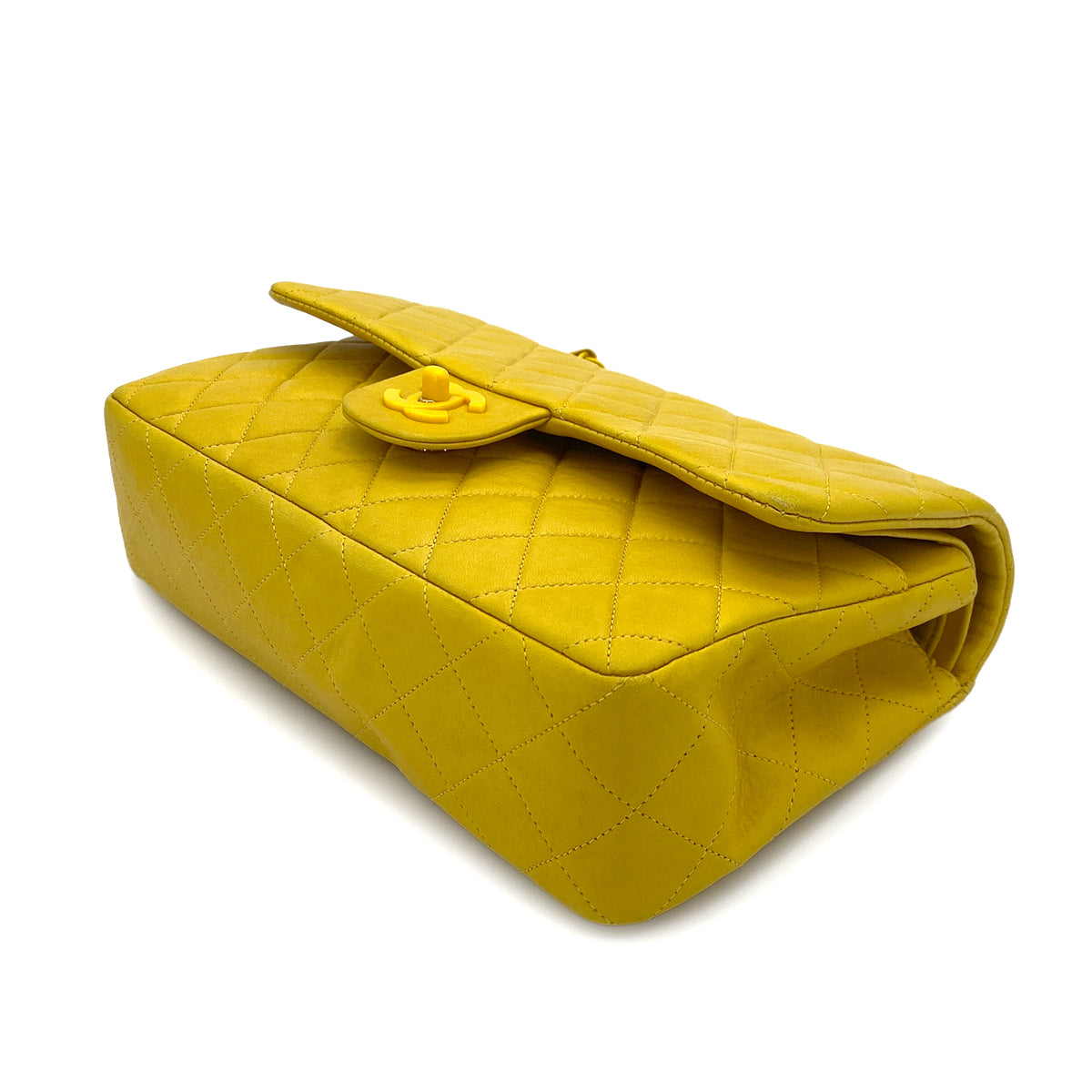 CHANEL VINTAGE CLASSIC FLAP MEDIUM CHAIN SHOULDER BAG YELLOW LAMB SKIN 90252985