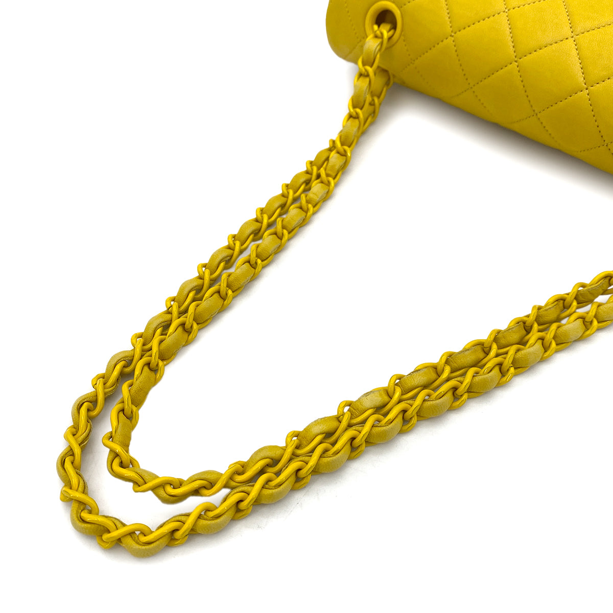 CHANEL VINTAGE CLASSIC FLAP MEDIUM CHAIN SHOULDER BAG YELLOW LAMB SKIN 90252985