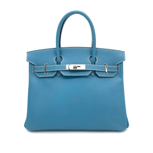 HERMES BIRKIN 30 BLUE JEAN EPSOM HAND BAG □M SHW 90252988