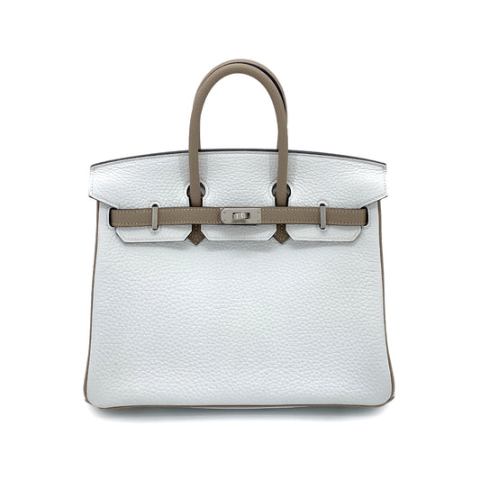 HERMES BIRKIN 25 WHITE ETOUPE TAURILLON CLEMENCE HAND BAG D GHW SPO 90252991