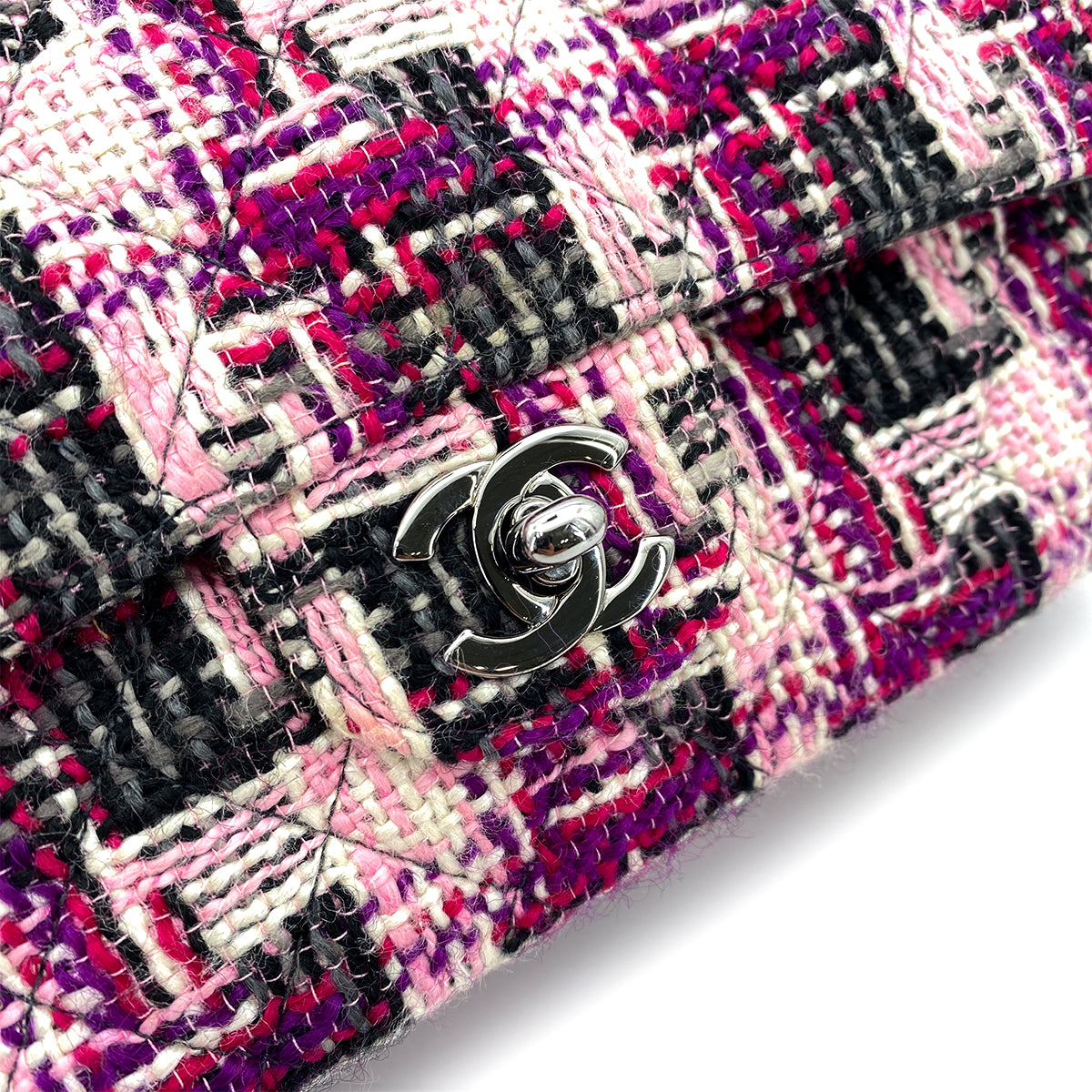 CHANEL VINTAGE CLASSIC FLAP MEDIUM CHAIN SHOULDER BAG TWEED MULTICOLOR 90253381