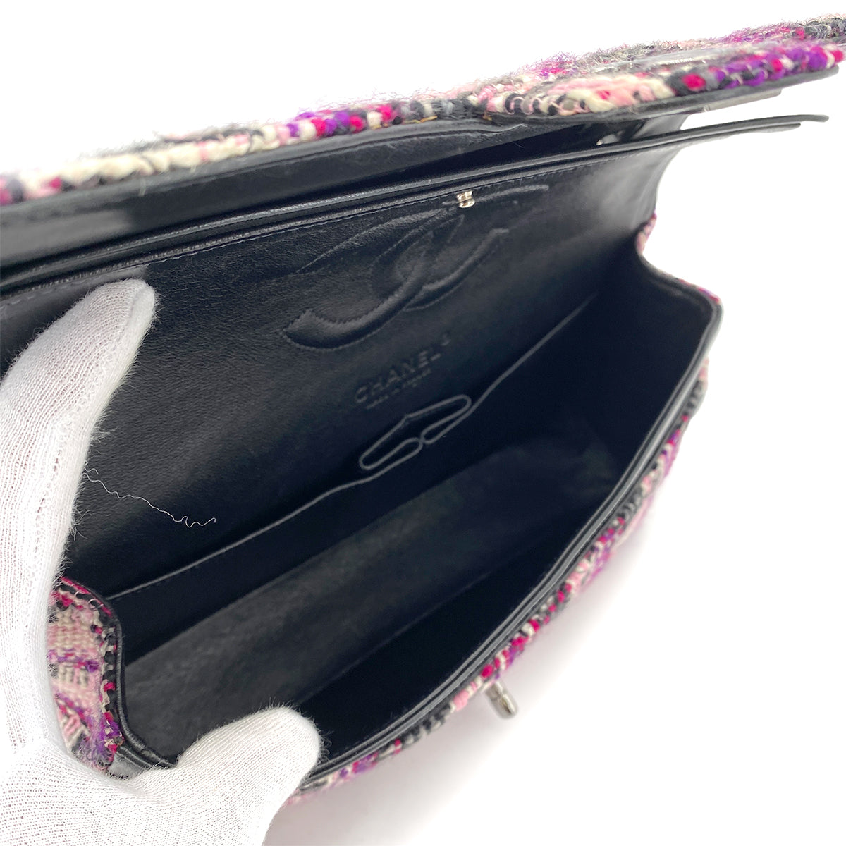 CHANEL VINTAGE CLASSIC FLAP MEDIUM CHAIN SHOULDER BAG TWEED MULTICOLOR 90253381