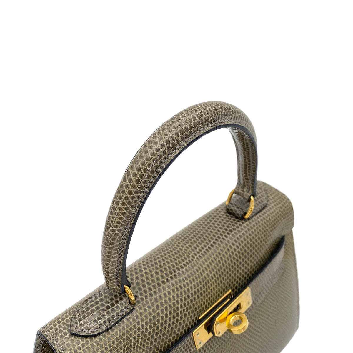 HERMES MINI KELLY HAND SHOULDER BAG KAHKI TYPE LIZARD □J GHW 90253382