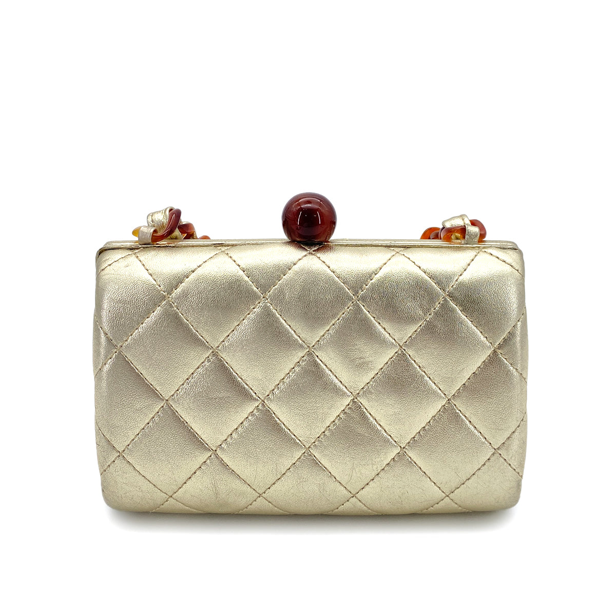 CHANEL VINTAGE TORTOISESHELL MOTIF CHAIN HAND BAG LAMB SKIN GOLD 90253392