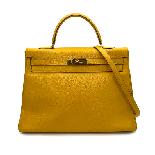 HERMES KELLY 35 JAUNE COUCHEVEL HAND SHOULDER BAG 〇W 90253604