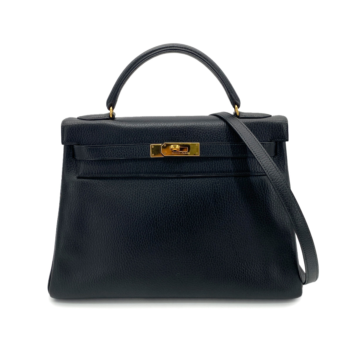 HERMES KELLY 32 RETOURNE BLACK ARDENNES HAND SHOULDER BAG 〇U GHW 90253605