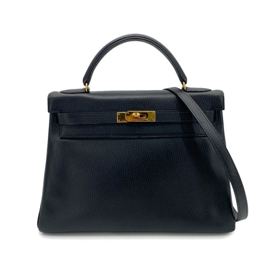 HERMES KELLY 32 RETOURNE BLACK ARDENNES HAND SHOULDER BAG 〇U GHW 90253605