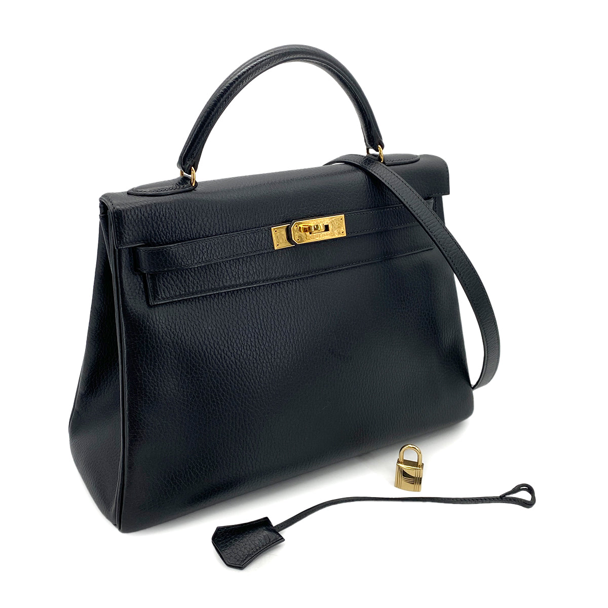 HERMES KELLY 32 RETOURNE BLACK ARDENNES HAND SHOULDER BAG 〇U GHW 90253605
