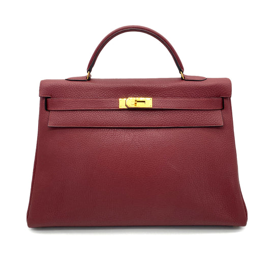 HERMES KELLY 40 RETOURNE ROUGE H TOGO HAND BAG □C 90253611