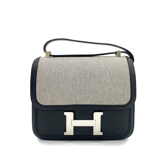 HERMES CONSTANCE3 BLACK TOILE H SWIFT GRAIND'H SHOULDER BAG Z SHW 90253614