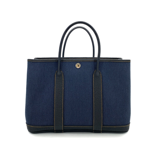 HERMES GARDEN PARTY TPM NAVY BLACK TOILE H TOTE BAG □P 90253616