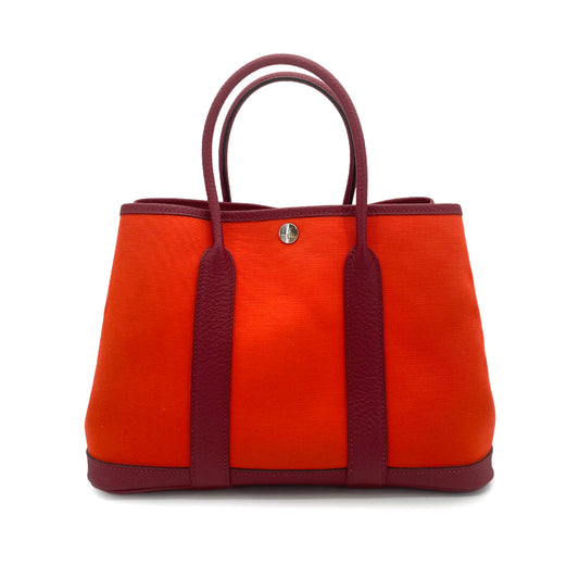 HERMES GARDEN PARTY TPM ROUGE IMPERIAL POPPY ORANGE TOILE OFFICIER TOTE BAG X 90253620