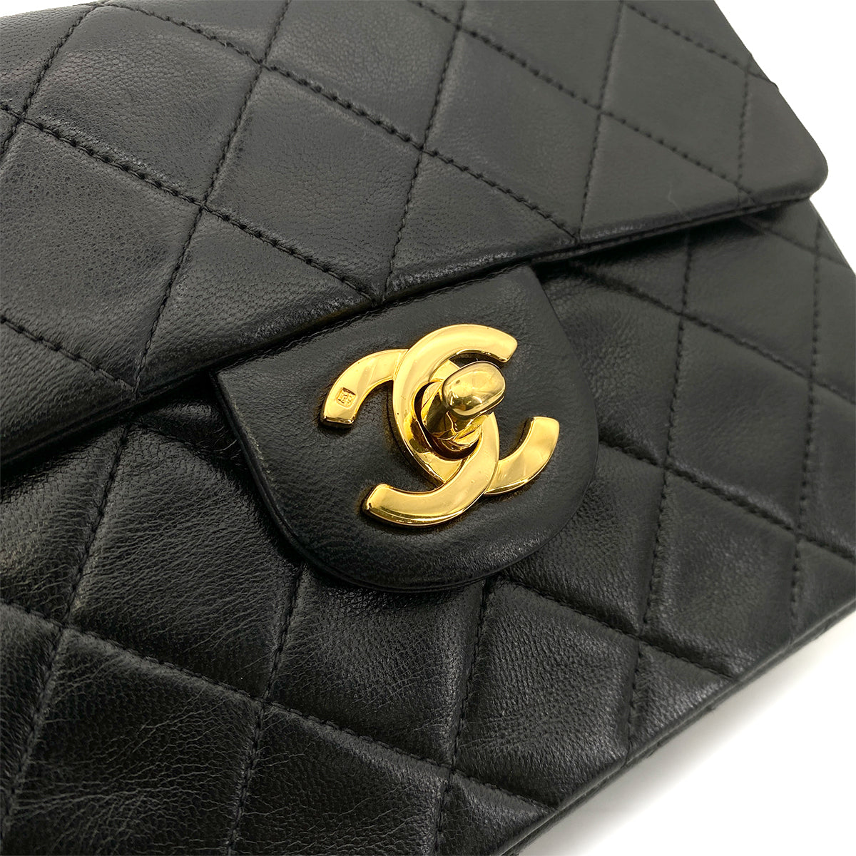 CHANEL VINTAGE MINI SQUARE 17 CHAIN SHOULDER BAG BLACK LAMB SKIN 90253628