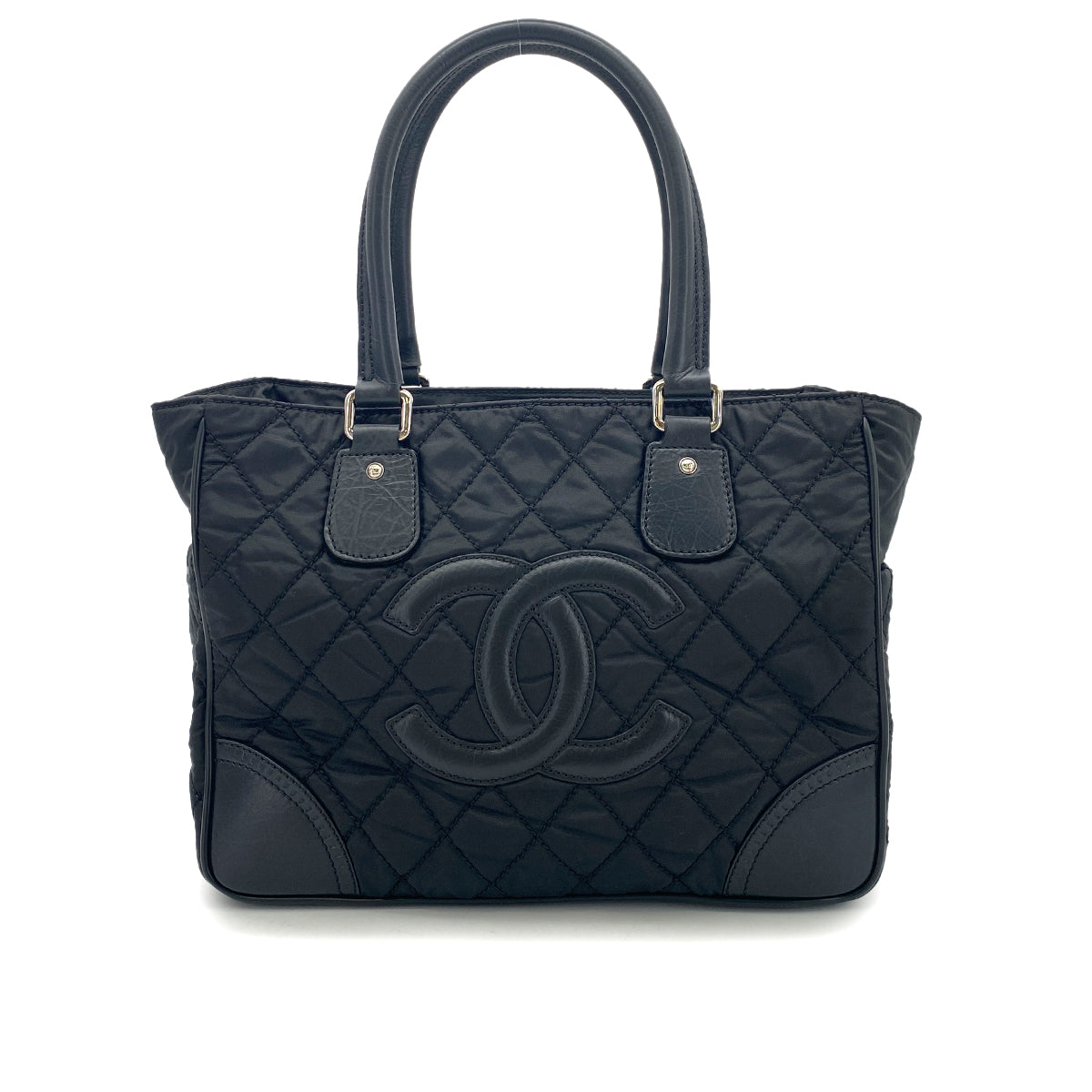 CHANEL VINTAGE PARIS NEWYORK TOTE BAG BLACK NYLON LEATHER 90253637