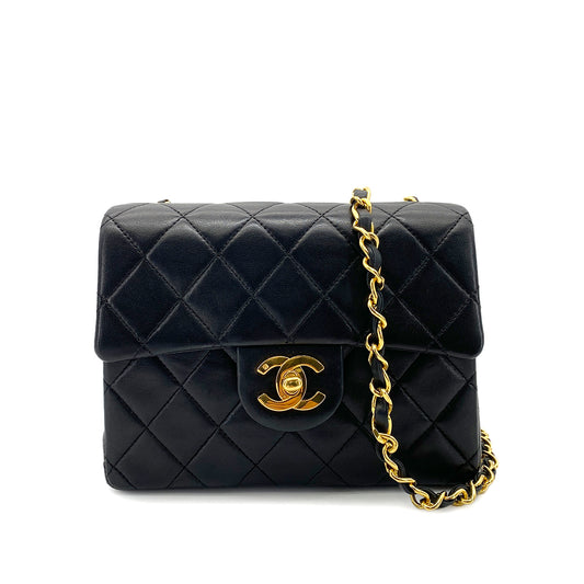 CHANEL VINTAGE MINI SQUARE 17 CHAIN SHOULDER BAG BLACK LAMB SKIN 90253639
