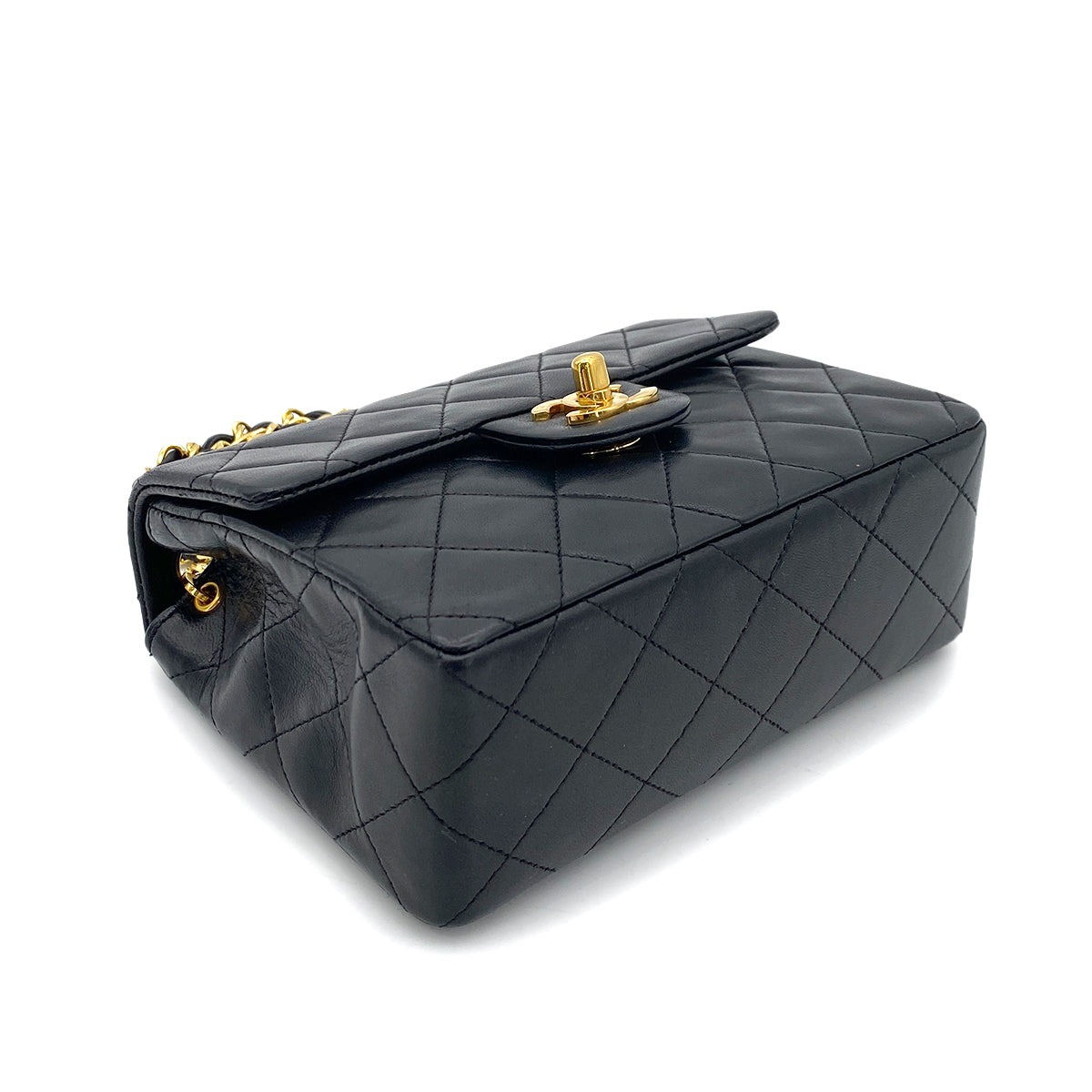 CHANEL VINTAGE MINI SQUARE 17 CHAIN SHOULDER BAG BLACK LAMB SKIN 90253639