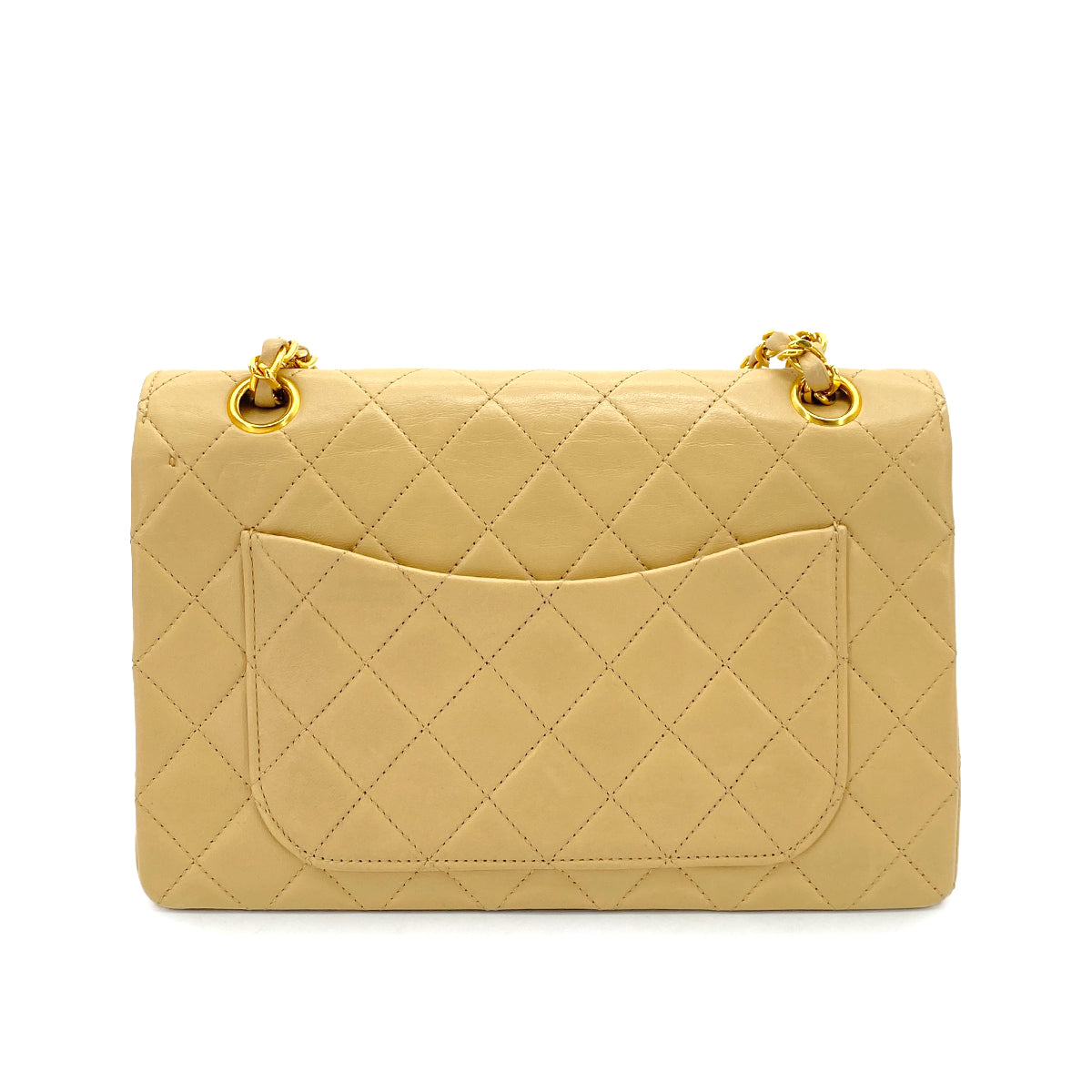 CHANEL VINTAGE MATELASSE CHAIN SHOULDER BAG BEIGE LAMB SKIN 90253640