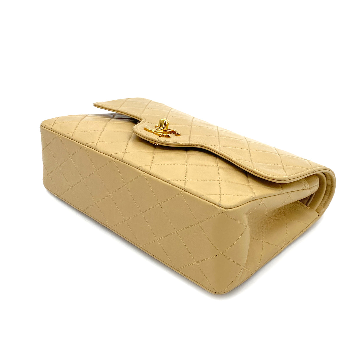 CHANEL VINTAGE MATELASSE CHAIN SHOULDER BAG BEIGE LAMB SKIN 90253640