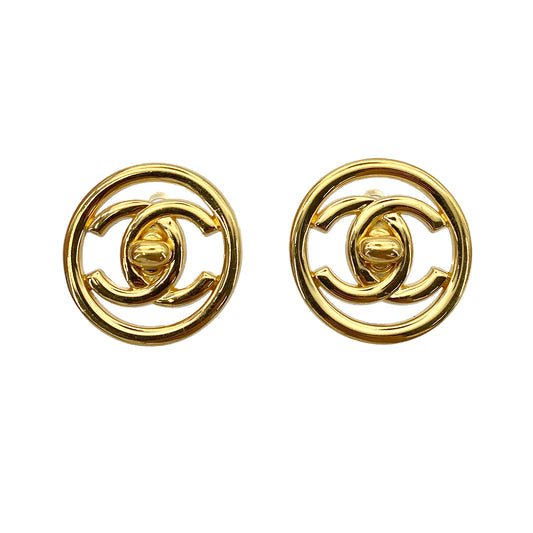 CHANEL VINTAGE EARRINGS ROUND TURN LOCK ACCESSORY 97P 90253649