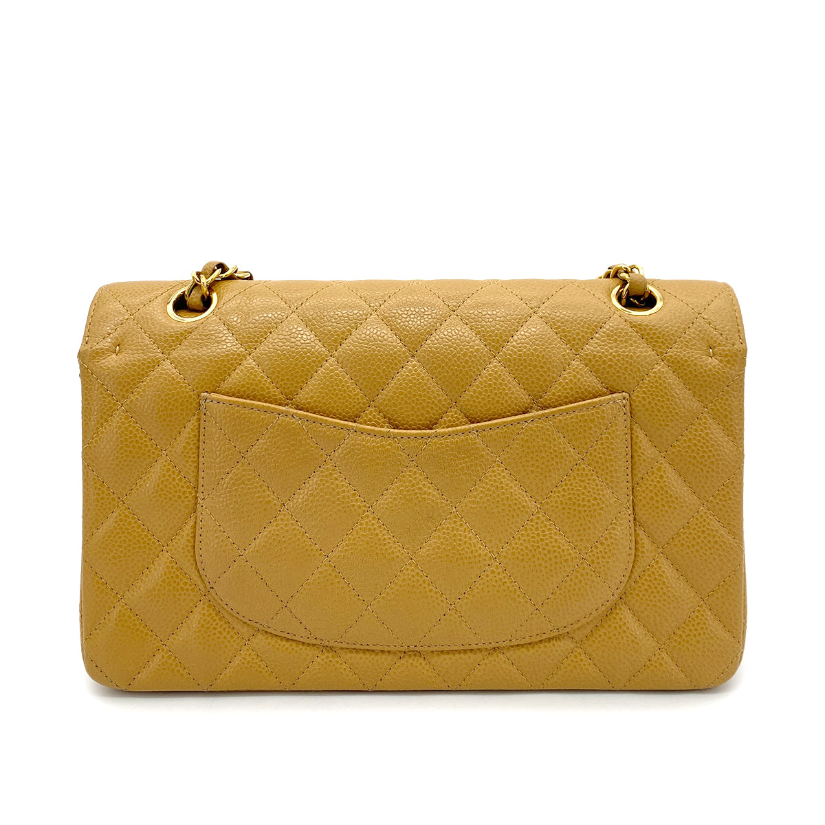 CHANEL VINTAGE CLASSIC FLAP MEDIUM CHAIN SHOULDER BAG BEIGE CAVIAR SKIN 90253882