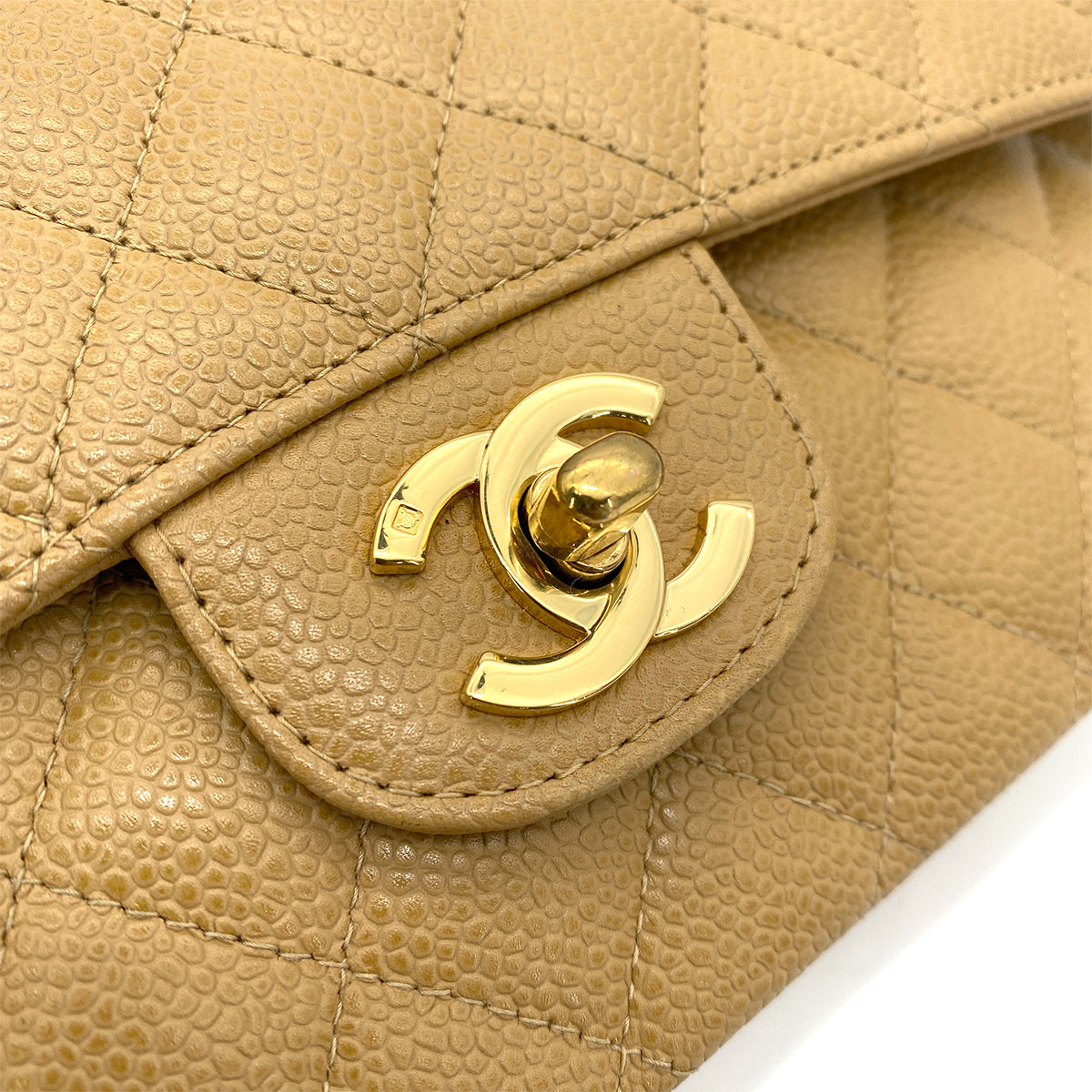 CHANEL VINTAGE CLASSIC FLAP MEDIUM CHAIN SHOULDER BAG BEIGE CAVIAR SKIN 90253882