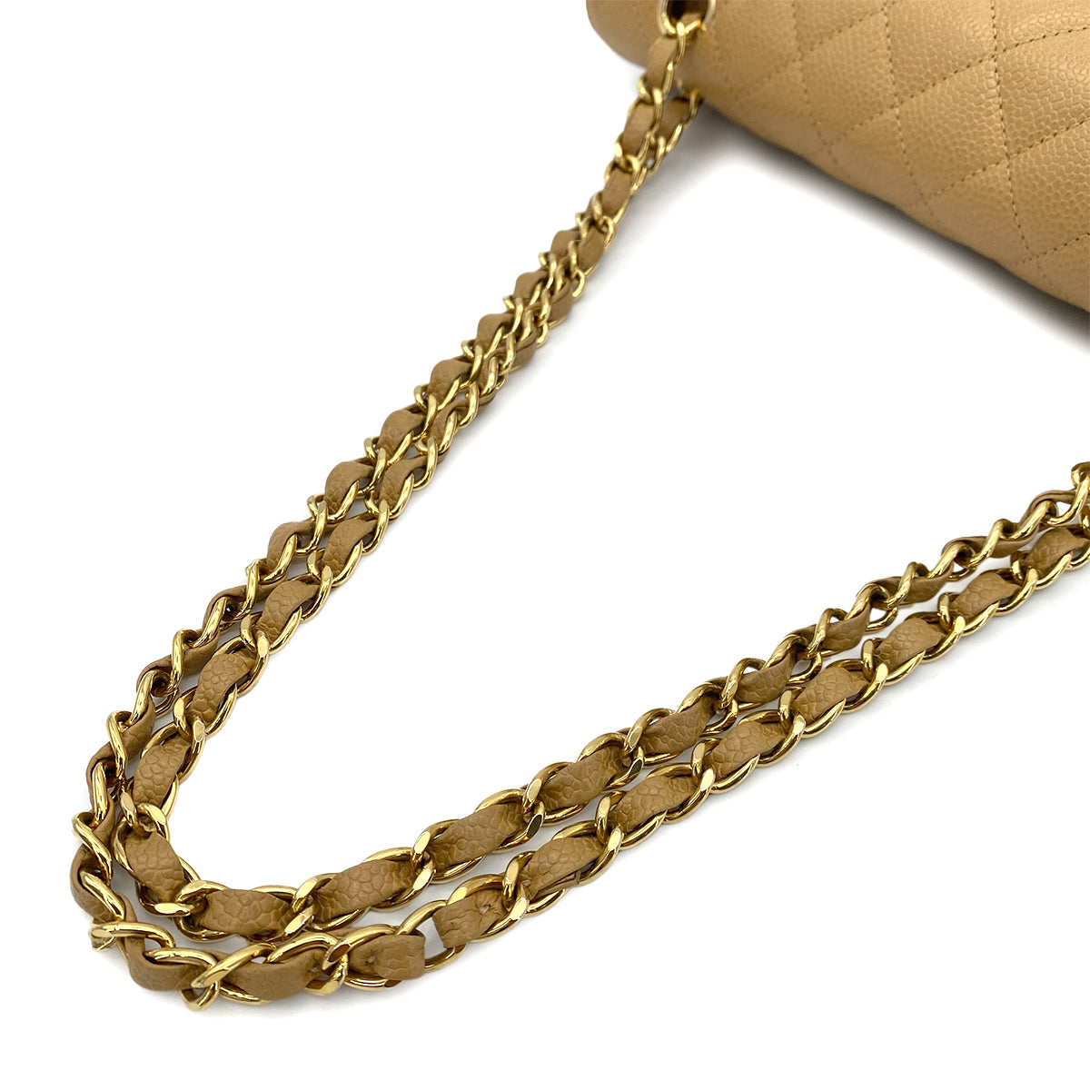 CHANEL VINTAGE CLASSIC FLAP MEDIUM CHAIN SHOULDER BAG BEIGE CAVIAR SKIN 90253882