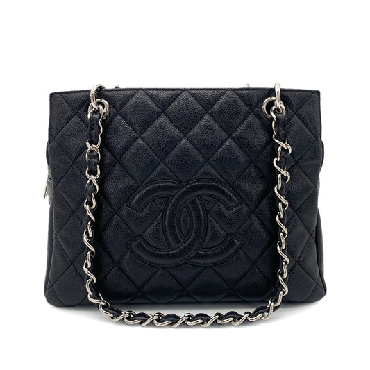 CHANEL VINTAGE MATELASSE CHAIN TOTE BAG BLACK CAVIAR SKIN SHW 90254597