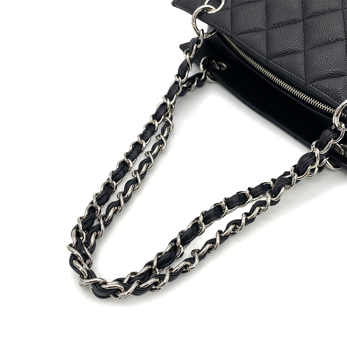 CHANEL VINTAGE MATELASSE CHAIN TOTE BAG BLACK CAVIAR SKIN SHW 90254597