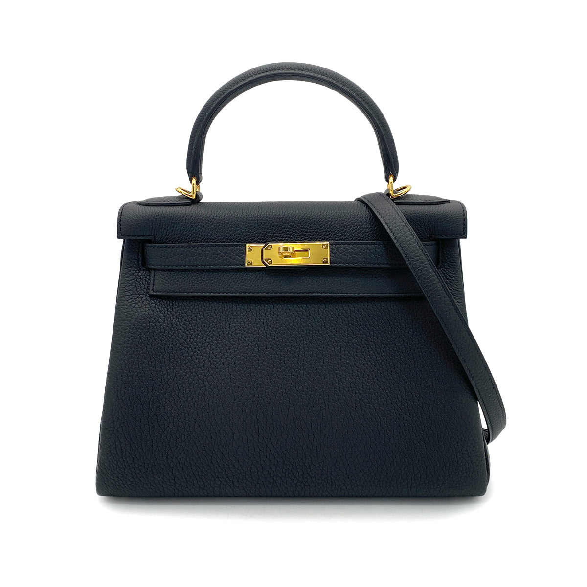 HERMES KELLY 28 RETOURNE BLACK TOGO HAND SHOULDER BAG W GHW 90254602