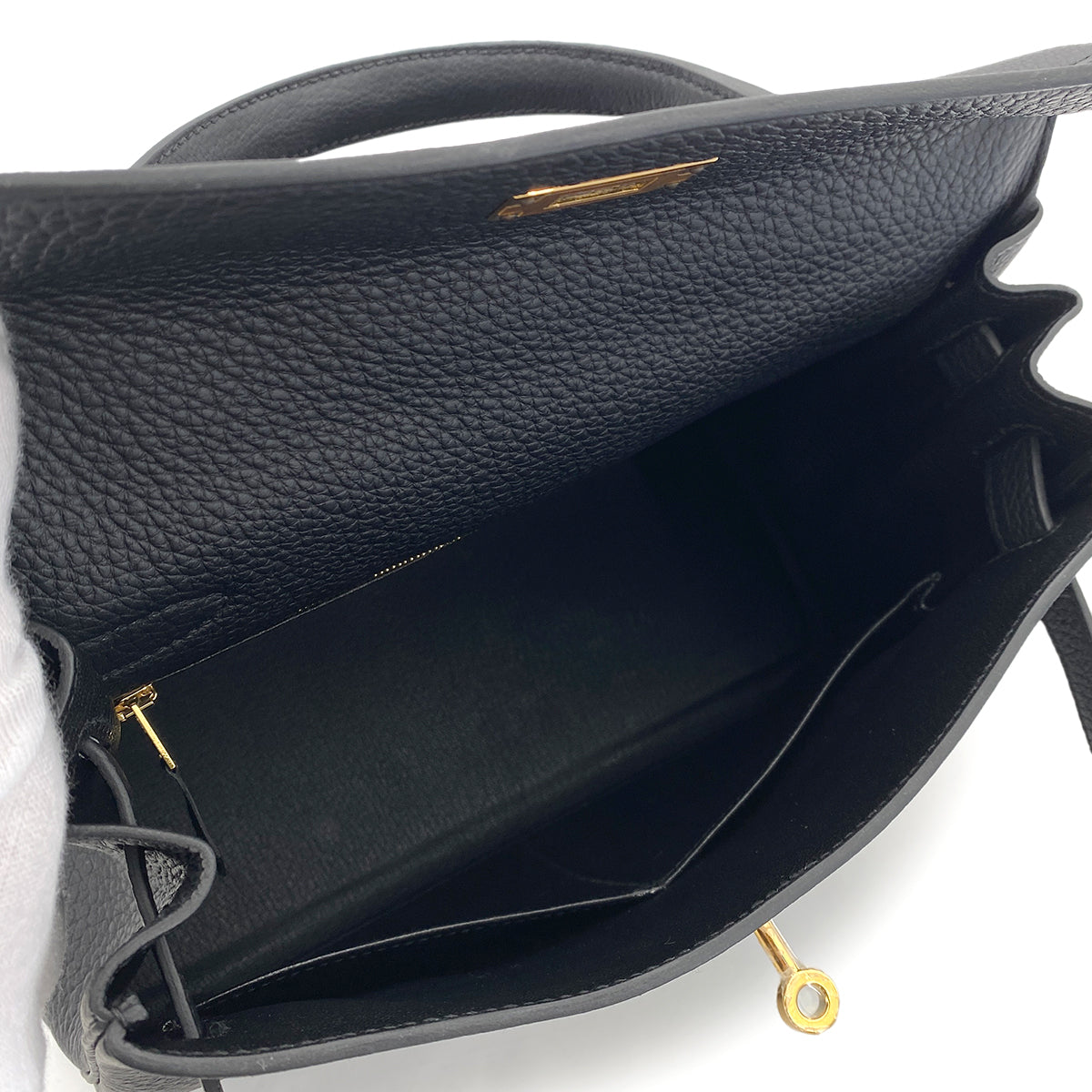 HERMES KELLY 28 RETOURNE BLACK TOGO HAND SHOULDER BAG W GHW 90254602