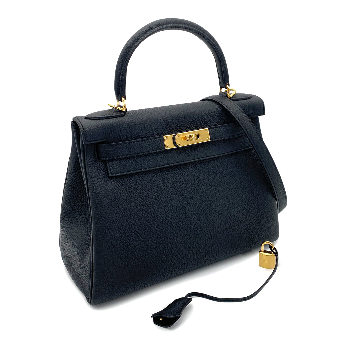 HERMES KELLY 28 RETOURNE BLACK TOGO HAND SHOULDER BAG W GHW 90254602