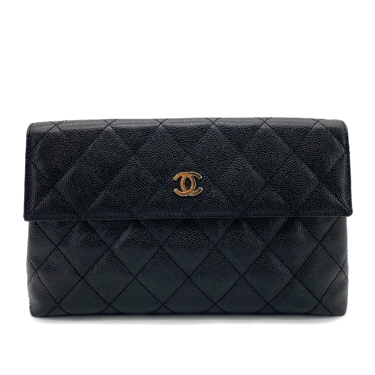 CHANEL VINTAGE MATELASSE CLUTCH BAG BLACK CAVIAR SKIN 90254604