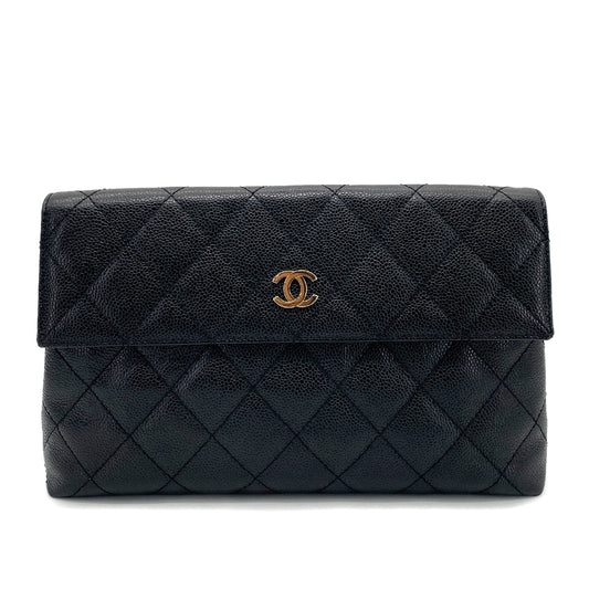 CHANEL VINTAGE MATELASSE CLUTCH BAG BLACK CAVIAR SKIN 90254604