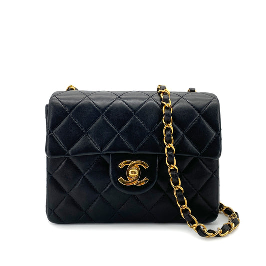 CHANEL VINTAGE MINI SQUARE 17 CHAIN SHOULDER BAG BLACK LAMB SKIN 90254610