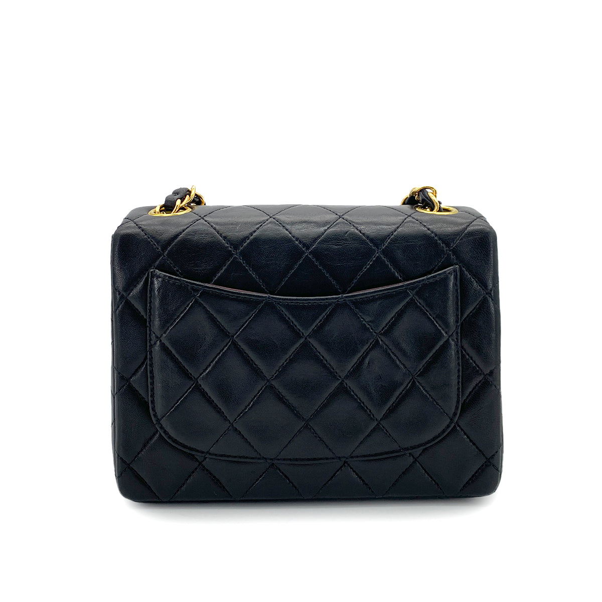 CHANEL VINTAGE MINI SQUARE 17 CHAIN SHOULDER BAG BLACK LAMB SKIN 90254610