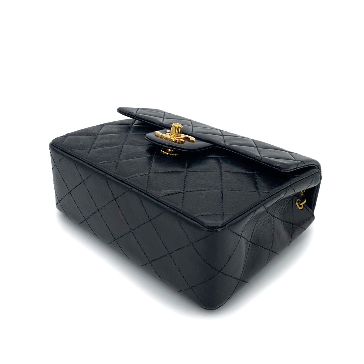 CHANEL VINTAGE MINI SQUARE 17 CHAIN SHOULDER BAG BLACK LAMB SKIN 90254610