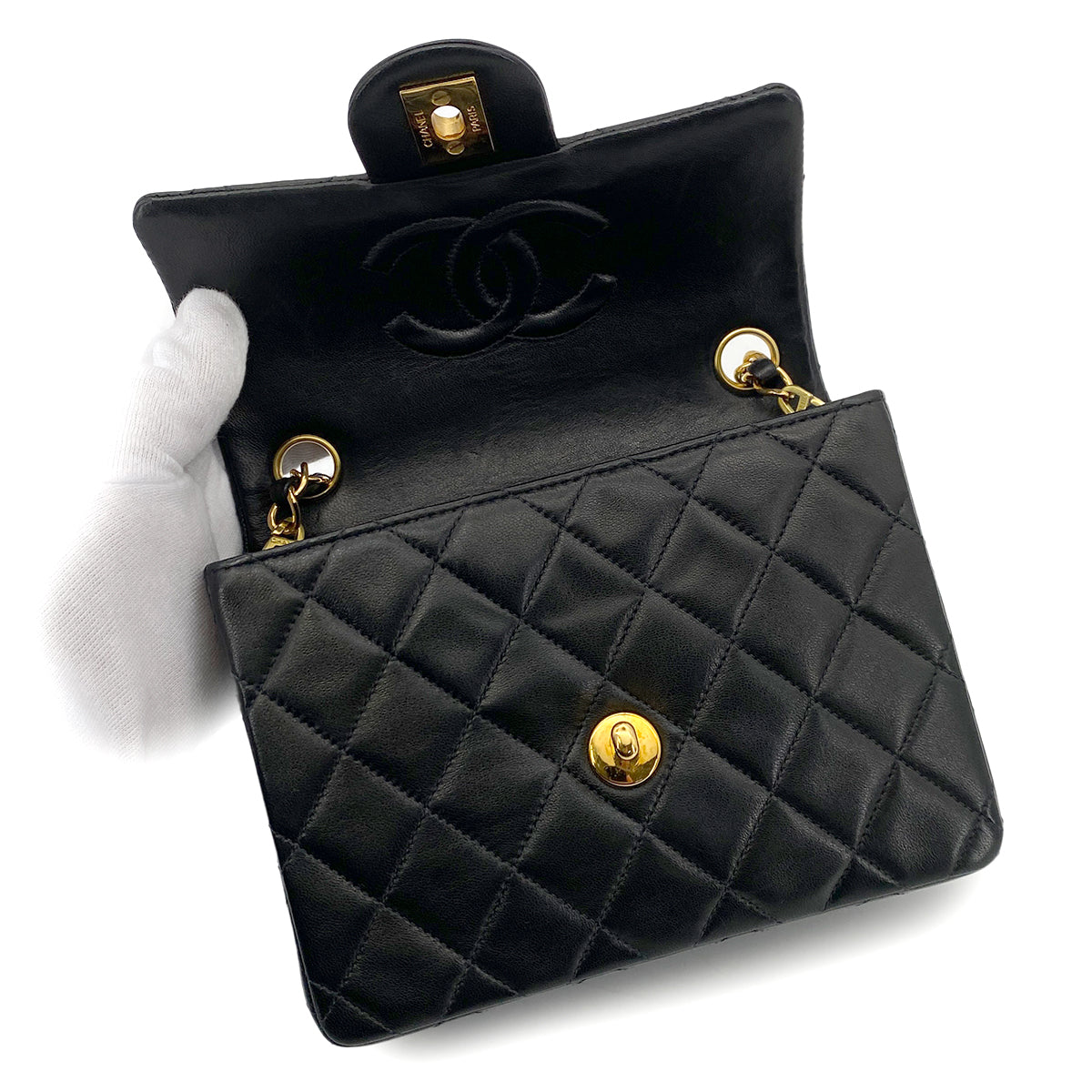 CHANEL VINTAGE MINI SQUARE 17 CHAIN SHOULDER BAG BLACK LAMB SKIN 90254610