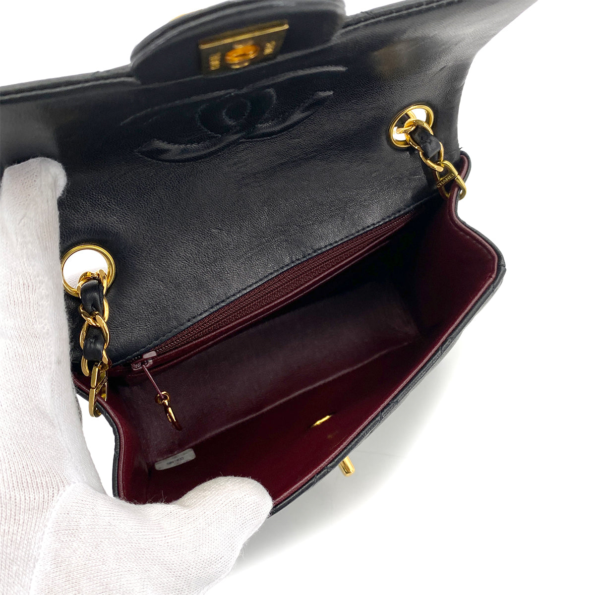 CHANEL VINTAGE MINI SQUARE 17 CHAIN SHOULDER BAG BLACK LAMB SKIN 90254610