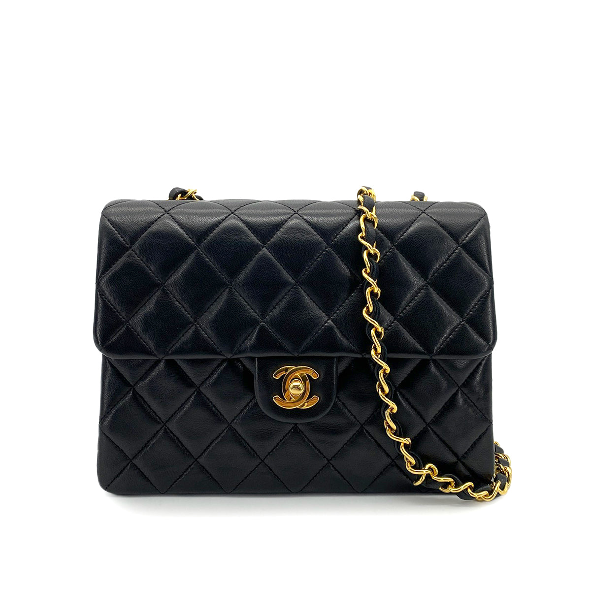 CHANEL VINTAGE MINI SQUARE 20 CHAIN SHOULDER BAG BLACK LAMB SKIN 90254613