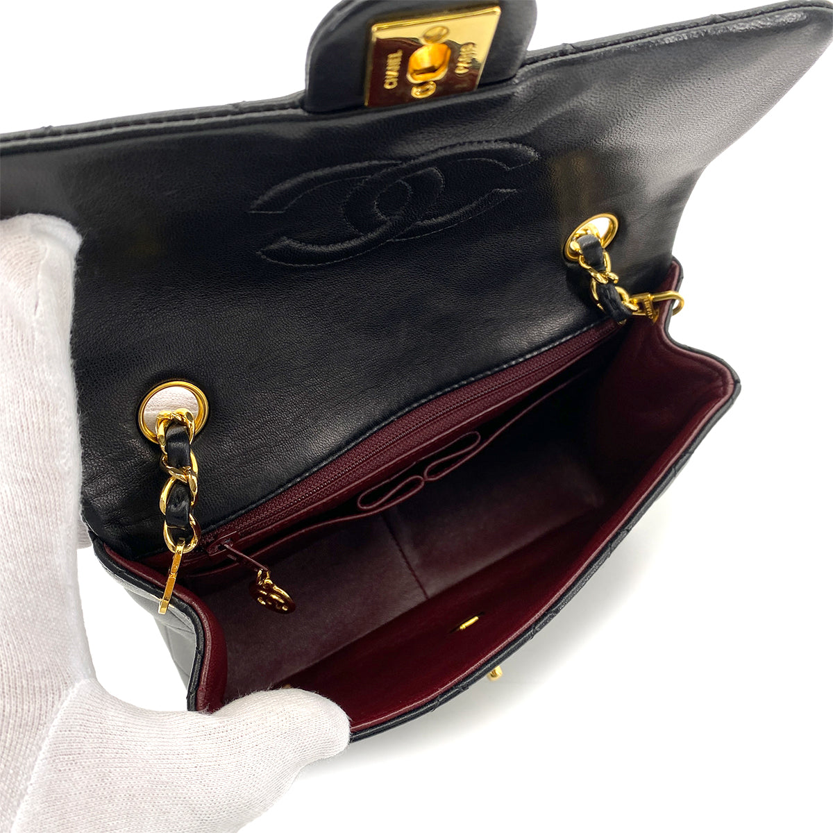 CHANEL VINTAGE MINI SQUARE 20 CHAIN SHOULDER BAG BLACK LAMB SKIN 90254613