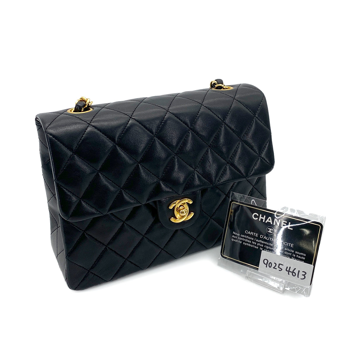CHANEL VINTAGE MINI SQUARE 20 CHAIN SHOULDER BAG BLACK LAMB SKIN 90254613