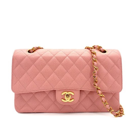 CHANEL VINTAGE CLASSIC FLAP MEDIUM CHAIN SHOULDER BAG PINK CAVIAR SKIN 90254614
