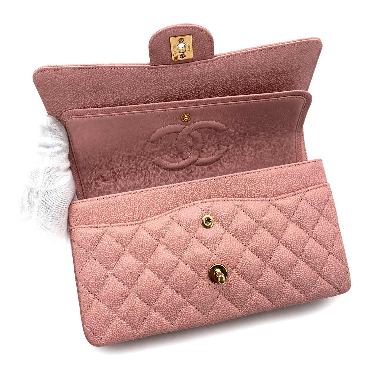 CHANEL VINTAGE CLASSIC FLAP MEDIUM CHAIN SHOULDER BAG PINK CAVIAR SKIN 90254614