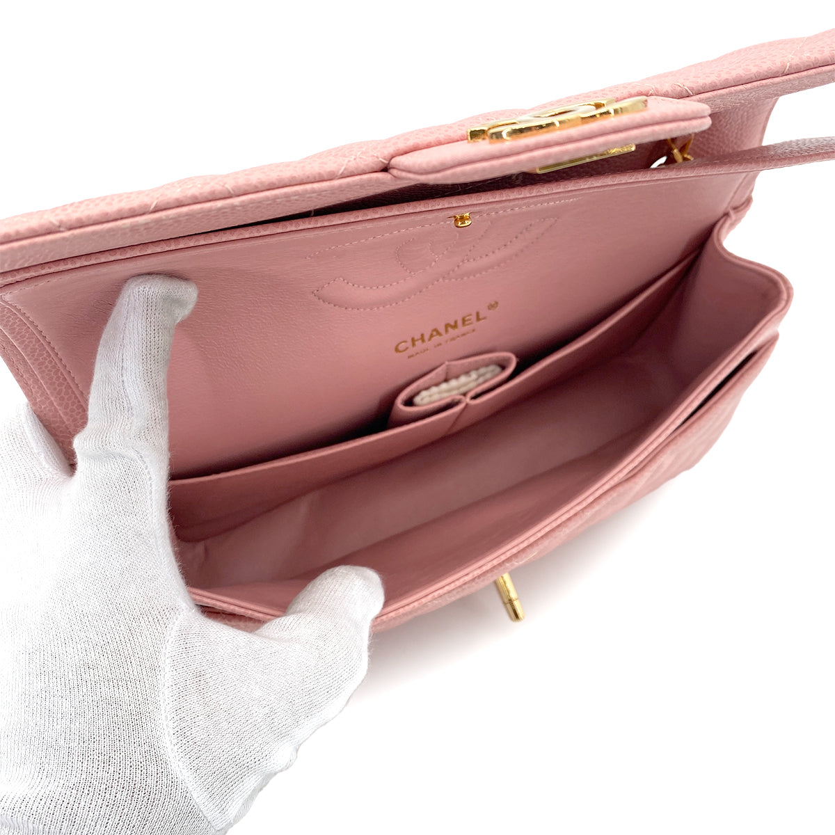 CHANEL VINTAGE CLASSIC FLAP MEDIUM CHAIN SHOULDER BAG PINK CAVIAR SKIN 90254614