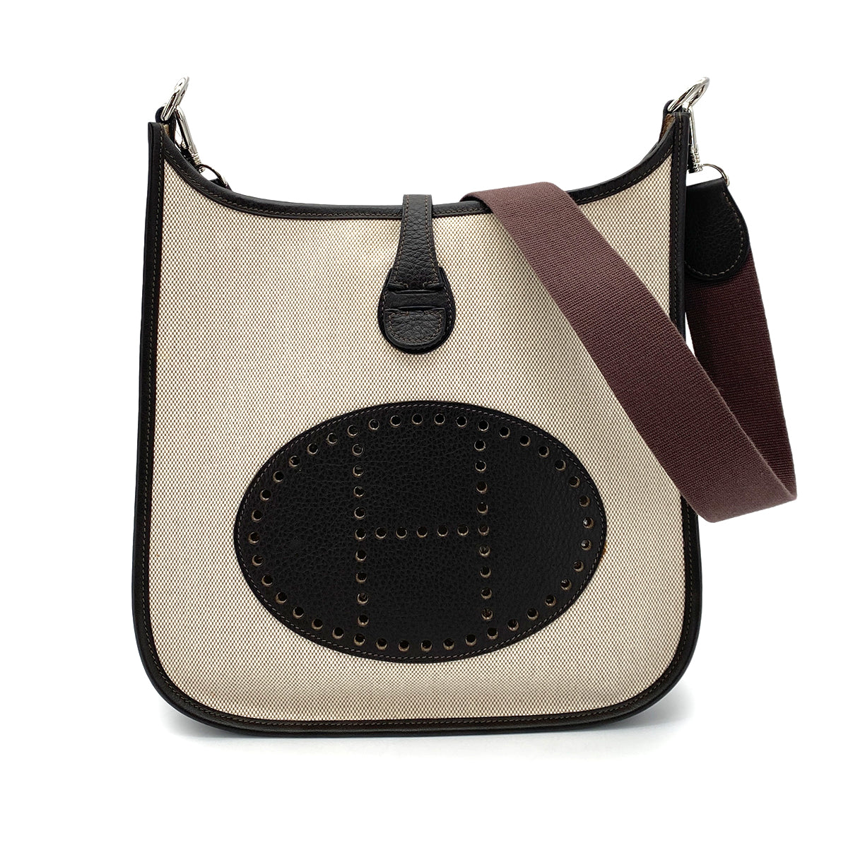 HERMES EVELYNE PM BROWN TOILE H SHOULDER BAG □F SHW 90254616