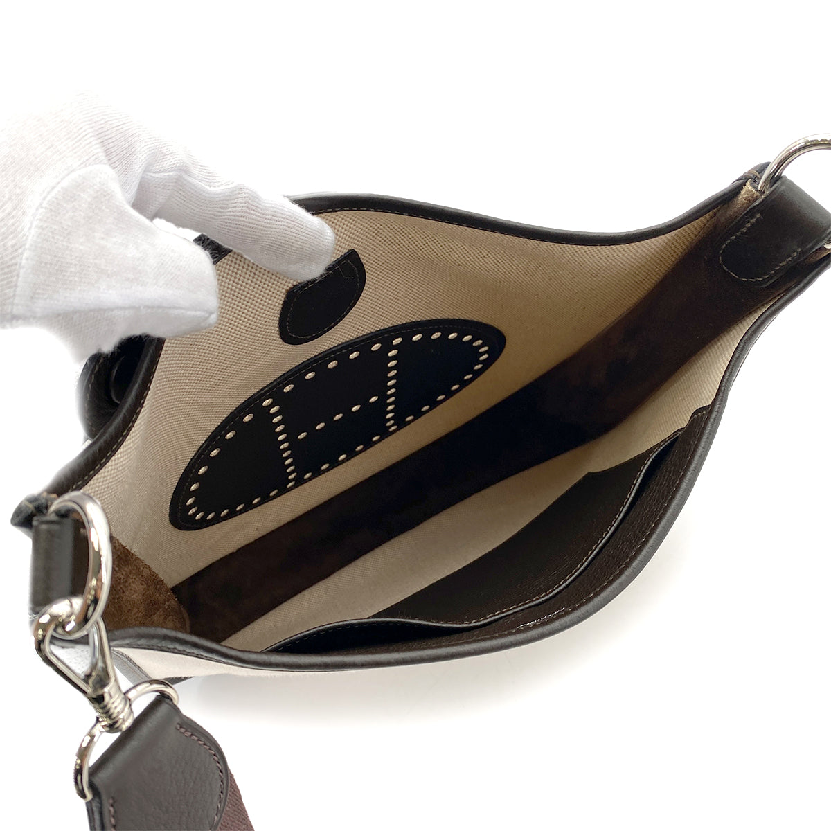 HERMES EVELYNE PM BROWN TOILE H SHOULDER BAG □F SHW 90254616