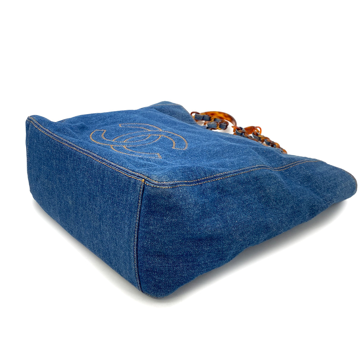 CHANEL VINTAGE DENIM BIG COCO TORTOISESHELL HANDLE CHAIN TOTE BAG 90254618