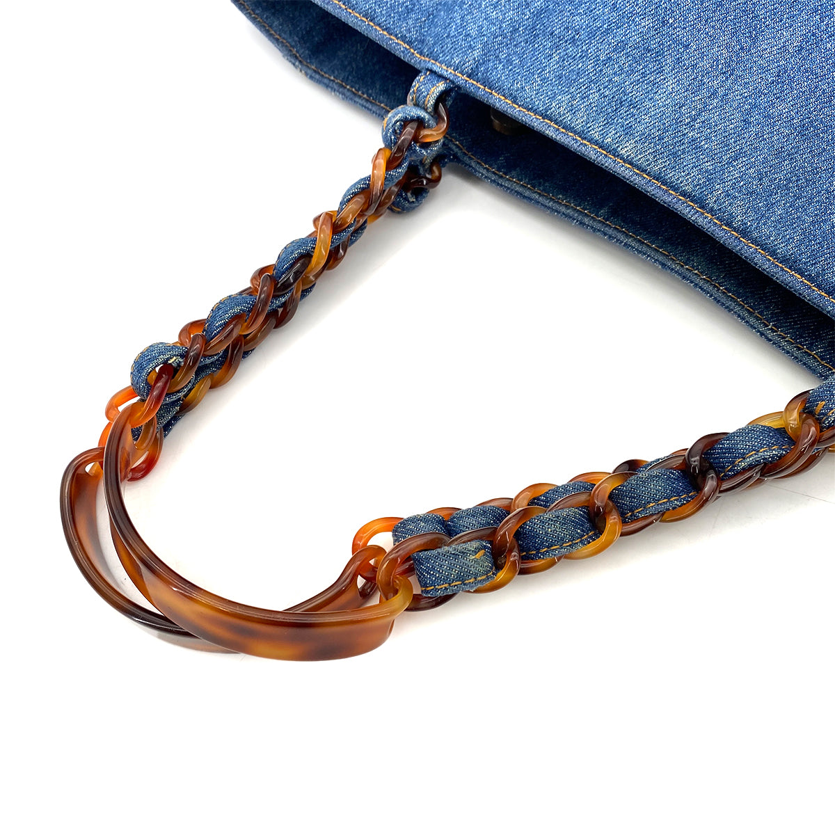 CHANEL VINTAGE DENIM BIG COCO TORTOISESHELL HANDLE CHAIN TOTE BAG 90254618