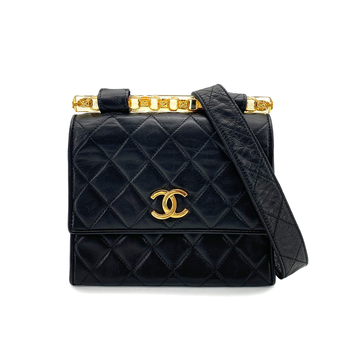 CHANEL VINTAGE MATELASSE SHOULDER BAG BLACK LAMB SKIN 90254619